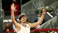 May 9, 2021 Germany's Alexander Zverev celebrates after winning the Madrid Open REUTERS/Sergio Perez