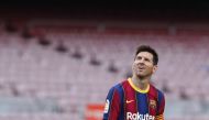 Soccer Football - La Liga Santander - FC Barcelona v Celta Vigo - Camp Nou, Barcelona, Spain - May 16, 2021 Barcelona's Lionel Messi reacts REUTERS/Albert Gea
