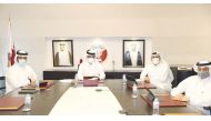 Sheikh Hamad bin Khalifa bin Ahmed Al Thani, President of the Qatar Football Association, chairs the General Assembly meeting in the presence of top QFA officials  via video technology yesterday. 