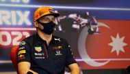 Red Bull's Max Verstappen during the press conference. REUTERS/Clive Rose