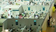 A general view of treatment blocks at a temporary hospital in the Krylatskoye Ice Palace, where patients suffering from the coronavirus disease (COVID-19) are treated, in Moscow, Russia June 11, 2021. Denis Grishkin/Moscow News Agency