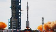 The Long March-2F Y12 rocket, carrying the Shenzhou-12 spacecraft and three astronauts, takes off from Jiuquan Satellite Launch Center for China's first manned mission to build its space station, near Jiuquan, Gansu province, China June 17, 2021. Reuters/