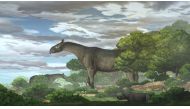 Paraceratherium linxiaense giant rhinos in the Linxia Basin during the Oligocene are seen in this handout rendering provided by the Institute of Vertebrate Paleontology and Paleoanthropology (IVPP) of the Chinese Academy of Sciences June 18, 2021. Chen Yu