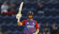Cricket - International Twenty20 - England v Sri Lanka - Sophia Gardens, Cardiff, Britain - June 23, 2021 England's Jos Buttler celebrates reaching his half century Action Images via Reuters/Andrew Boyers
