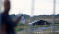 A small aircraft is seen after crashing at Orebro Airport, Orebro, Sweden, July 8 2021. TT News Agency/Jeppe Gustafsson via REUTERS