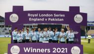 Cricket - Third One Day International - England v Pakistan - Edgbaston Stadium, Birmingham, Britain - July 13, 2021 England's Ben Stokes and players celebrate with the trophy after winning the match and the series Action Images via Reuters/Ed Sykes
