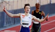 July 9, 2021 Norway's Karsten Warholm celebrates winning the men's 400m hurdles REUTERS/Gonzalo Fuentes/File Photo