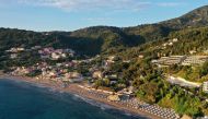 Aerial view of Agios Gordios beach in Corfu, Greece July 19, 2021. Picture taken with a drone. REUTERS/Adonis Skordilis
