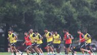 Qatari players in action during a training session in Houston.