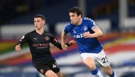 February 17, 2021 Everton's Seamus Coleman in action with Manchester City's Phil Foden Pool via REUTERS/Michael Regan
