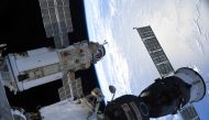 The Nauka (Science) Multipurpose Laboratory Module is seen docked to the International Space Station (ISS) next to Soyuz MS-18 spacecraft on July 29, 2021. Picture taken July 29, 2021. Oleg Novitskiy/Roscosmos/Handout via REUTERS