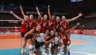 Tokyo 2020 Olympics - Volleyball - Women's Pool B - United States v Italy - Ariake Arena, Tokyo, Japan - August 2, 2021. Team members of the United States pose for a photo after the match. REUTERS/Valentyn Ogirenko
