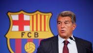 Soccer Football - FC Barcelona Press Conference - 1899 Auditorium, Barcelona, Spain - August 6, 2021 FC Barcelona president Joan Laporta during the press conference REUTERS/Albert Gea
