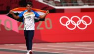 Neeraj Chopra of India celebrates after winning gold REUTERS/Andrew Boyers