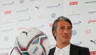 Newly appointed coach of the Swiss soccer team, Murat Yakin, attends a news conference in Bern, Switzerland August 9, 2021. REUTERS/Denis Balibouse