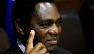FILE PHOTO: Hakainde Hichilema, leader of Zambia's opposition United Party for National Development (UPND), addresses a media conference in Cape Town, South Africa, August 31, 2017. REUTERS/Mike Hutchings