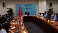 Fu Cong, the director-general of the arms control department of Chinese foreign ministry, speaks at a news conference on COVID-19 origin-tracking related issues, in Beijing, China August 25, 2021. REUTERS/Tingshu Wang
