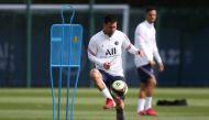 Soccer Football - Paris St Germain Training and Press Conference - Ooredoo Training Centre, Saint-Germain-en-Laye, France - August 28, 2021 Paris St Germain's Lionel Messi during training REUTERS/Sarah Meyssonnier

