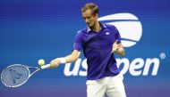 Daniil Medvedev of Russia returns a shot Richard Gasquet of France in the first round on day one of the 2021 U.S. Open tennis tournament at USTA Billie King National Tennis Center. Jerry Lai-USA TODAY Sports