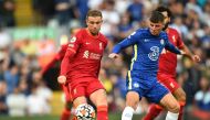 August 28, 2021 Liverpool's Jordan Henderson in action with Chelsea's Mason Mount REUTERS/Peter Powell
