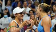 Shelby Rogers of the USA (right) after beating Ashleigh Barty of Australia on day six of the 2021 U.S. Open tennis tournament at USTA Billie Jean King National Tennis Center. Mandatory Credit: Robert Deutsch-USA TODAY Sports
