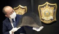 A bicorne winter campaign hat that belonged to late French Emperor Napoleon Bonaparte is displayed ahead of an auction at Bonhams in Hong Kong, China, September 3, 2021. Picture taken September 3, 2021. Reuters/Tyrone Siu