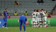 Soccer Football - World Cup - UEFA Qualifiers - Group A - Azerbaijan v Portugal - Baku Olympic Stadium, Baku, Azerbaijan - September 7, 2021 Portugal's Bernardo Silva celebrates scoring their first goal with Joao Cancelo and teammates REUTERS/Aziz Karimov