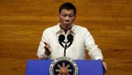 Philippine President Rodrigo Duterte gestures as he delivers his 6th State of the Nation Address (SONA), at the House of Representative in Quezon City, Metro Manila, Philippines, July 26, 2021. REUTERS/Lisa Marie David/File Photo