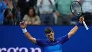 Novak Djokovic of Serbia celebrates after match point against Alexander Zverev of Germany (not pictured) at USTA Billie Jean King National Tennis Center. Danielle Parhizkaran-USA TODAY Sports