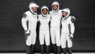 The Inspiration4 crew of Chris Sembroski, Sian Proctor, Jared Isaacman and Hayley Arceneaux poses while suited up for a launch rehearsal in Cape Canaveral, Florida September 12, 2021. Inspiration4/John Kraus/Handout via Reuters
