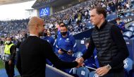 May 29, 2021 Manchester City manager Pep Guardiola with Chelsea manager Thomas Tuchel before the match Pool via REUTERS/Pierre-Philippe Marcou/File Photo
