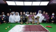 International Billiards and Snooker Federation President Mubarak Al Khayarin, Qatar Billiards and Snooker Federation President Mohammed Mubarak Al Ramzani and other top officials with Qatari cueists after the conclusion of the GCC Billiards and Snooker Ch