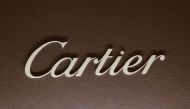 The logo of Cartier, owned by the Richemont group, is pictured at the 