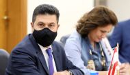 FILE PHOTO: Lebanon's Energy Minister Raymond Ghajar, attends a meeting with Jordan's Minister of Energy and Mineral Resources Hala Zawati, Syria's Minister of Oil and Mineral Resources Bassam Tohme (not seen) and Egypt's Minister of Petroleum and Mineral