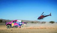 Qatar's Nasser Saleh Al Attiyah and navigator Mathieu Baumel during the opening stage of the Rally of Morocco yesterday.