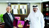 Qatar Chamber First Vice-Chairman Mohamed bin Ahmed bin Towar Al Kuwari (right), with European Union in Riyadh’s Head of Trade and Economic Affairs Patrick Illing in Doha, recently.