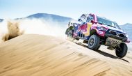 Qatar’s Nasser Al Attiyah and navigator Mathieu Baumel in action during the Rally of Morocco. Al Attiyah retained the overall lead in the rally despite finishing second in yesterday's Stage 4, one minute and 39 seconds behind Saudi Arabia's Yazeed Al Rajh