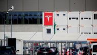 A view shows the entrance to the construction site of the future Tesla Gigafactory in Gruenheide near Berlin, Germany, August 12, 2021. REUTERS/Hannibal Hanschke

