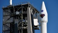The capsule with NASA's Lucy spacecraft, atop a United Launch Alliance Atlas 5 rocket, stands at Pad-41 in preparation for launch at Cape Canaveral Space Force Station in Cape Canaveral, Florida, US. Reuters/Steve Nesius