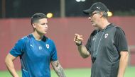 Al Rayyan coach Laurent Blanc with Colombian midfielder James Rodríguez during a training session. Pic: Al Rayyan