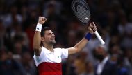 November 5, 2021 Serbia's Novak Djokovic celebrates winning his quarter final match against Taylor Fritz of the U.S. REUTERS/Christian Hartmann