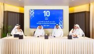 CEO of Delta Corporation, Eng. Wesam Swelem; Executive Director of Qatar Science and Technology Park (QSTP), Yousef Al Salehi; Manager of Algal Technologies Program at Qatar University, Dr. Hareb Aljabr and Founder and Chairman of Ibtechar, Khalid Aboujassoum during a panel discussion.