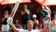 FILE PHOTO: South Africa's AB de Villiers celebrates his century in the South Africa vs Australia second test at Port Elizabeth, South Africa, March 11, 2018. cricket. REUTERS/Mike Hutchings/File Photo

