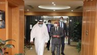 Minister of Justice H E Masoud bin Mohammed Al Ameri with Egypt's Minister of Justice H E Counselor Omar Marwan in Cairo yesterday.

