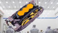 The James Webb Space Telescope is packed up for shipment to its launch site in Kourou, French Guiana in an undated photograph at Northrop Grumman's Space Park in Redondo Beach, California. NASA/Chris Gunn/Handout via Reuters