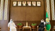GCC Secretary-General H E Dr. Nayef Falah Al Hajraf meeting with Director of the GCC Criminal Information Center to Combat Drugs, Brig. Saqr bin Rashid Al Muraikhi, in Riyadh, yesterday. 
