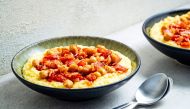 Polenta with chickpeas and tomatoes. Photo for The Washington Post by Scott Suchman