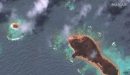 A satellite image shows Mango islands after Hunga Tonga-Hunga Ha'apai volcano eruption, in Tonga, January 20, 2022. Satellite Image @2022 Maxar Technologies/Handout via REUTERS

