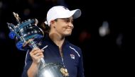 Ashleigh Barty celebrates winning the final against Danielle Collins of the U.S. with the trophy REUTERS/Asanka Brendon Ratnayake
