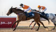 Qawaafi, with jockey Soufiane Saadi in the saddle, reaches the finish line to win the Ain Sinan Cup.